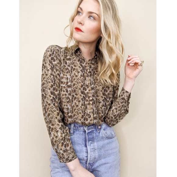 Vintage Tops - 80s Silk Snake Print Button Down Blouse